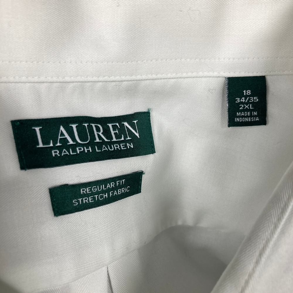 Lauren Ralph Lauren Dress Shirt Mens 2XL White Herringbone Stretch Regular FLAWS - Picture 10 of 11